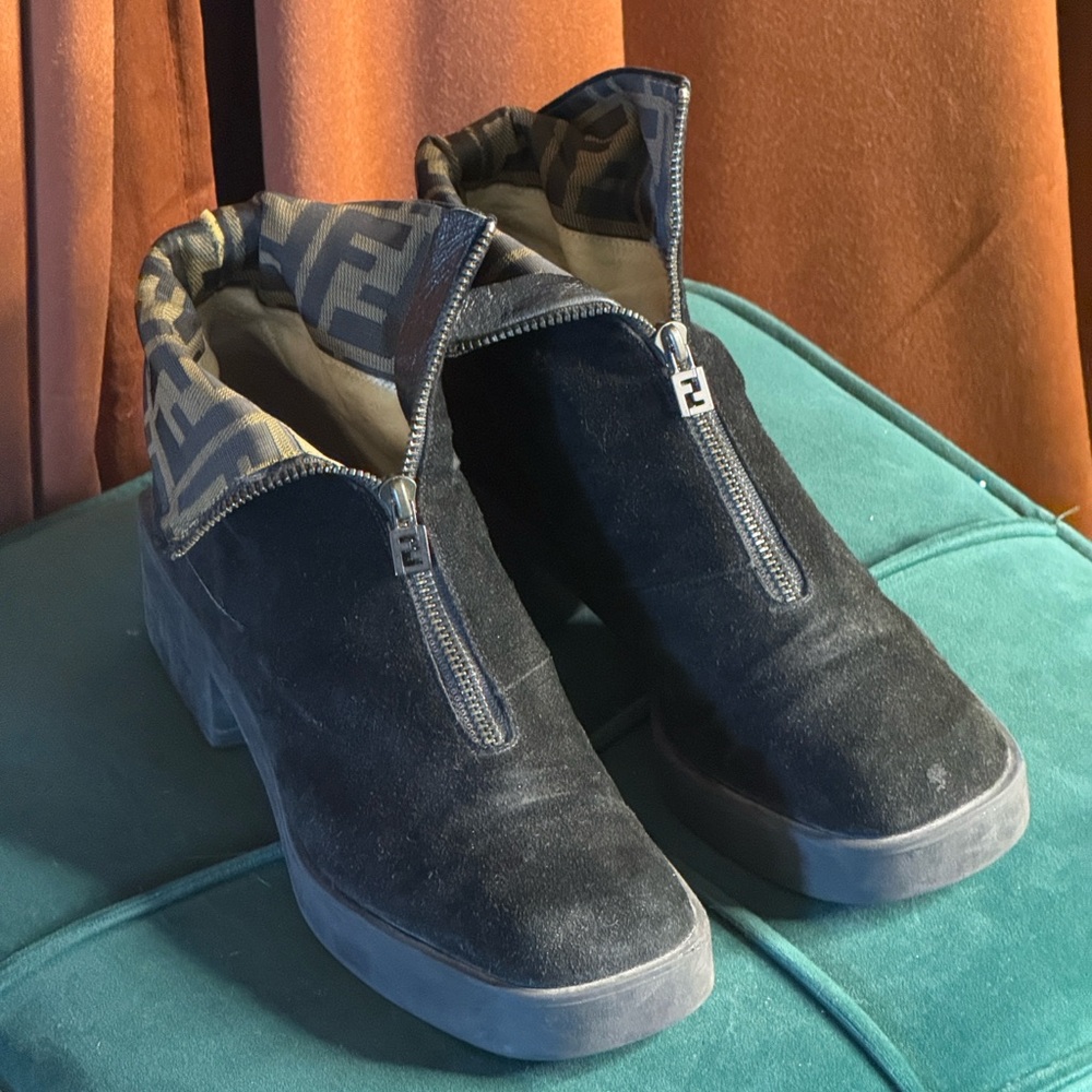 Fendi FF Logo Zucca Monogram Chunky Platform Ankle Chelsea Boots
